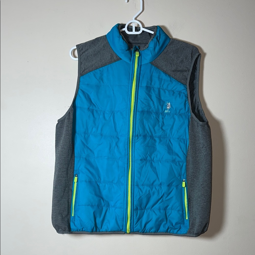 U.S Polo Assn. Blue and Gray Sleeveless Vest with Green Accents Women's 3X